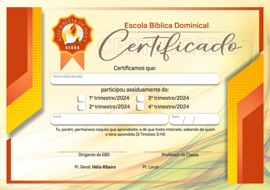 Certificado padrão da EBD
