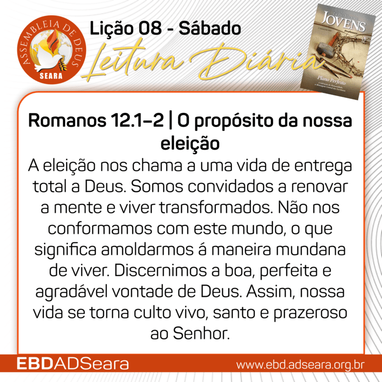 Leitura Diária - Jovens - Lição 08 - Sábado